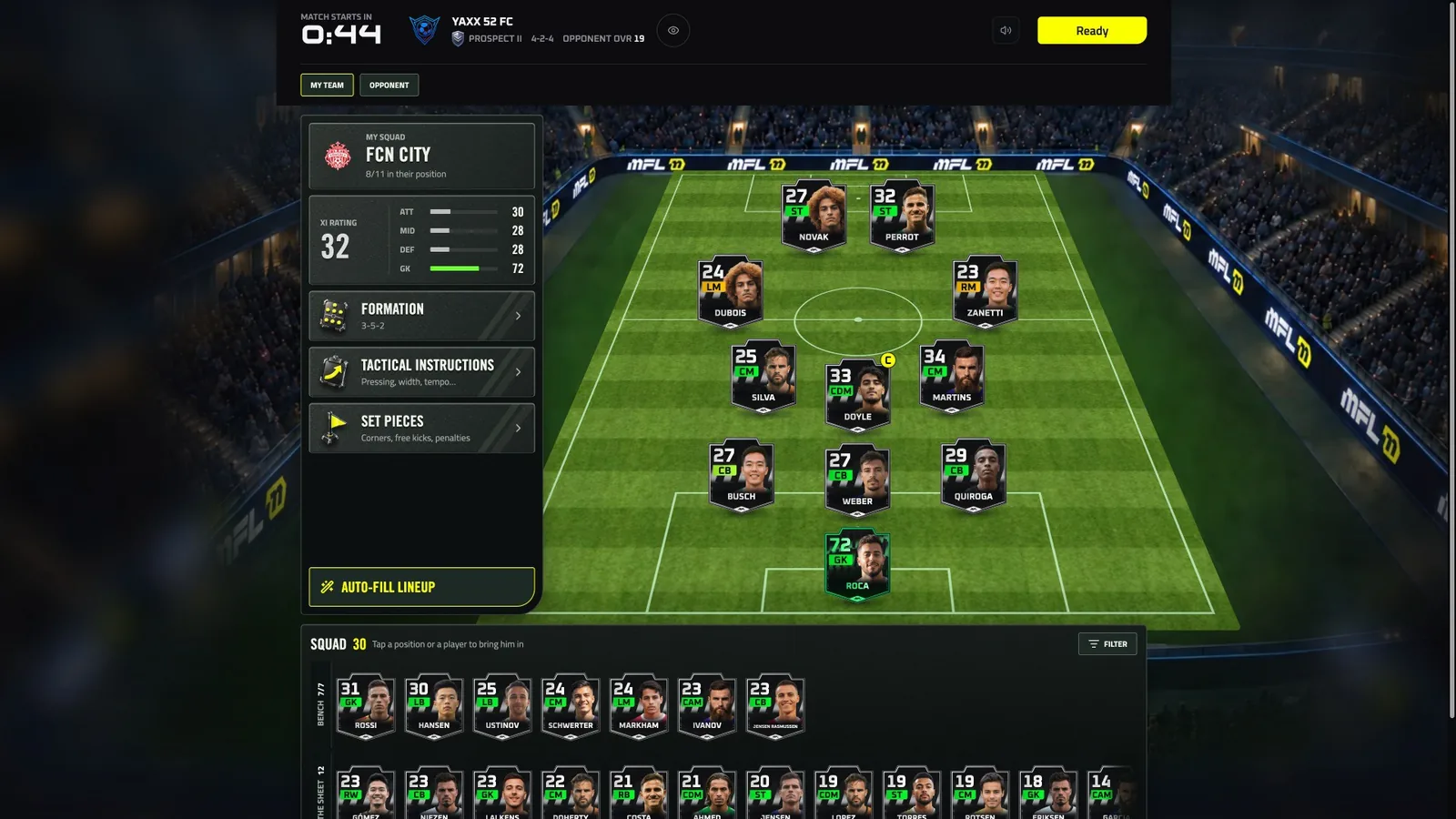 The pre-match screen