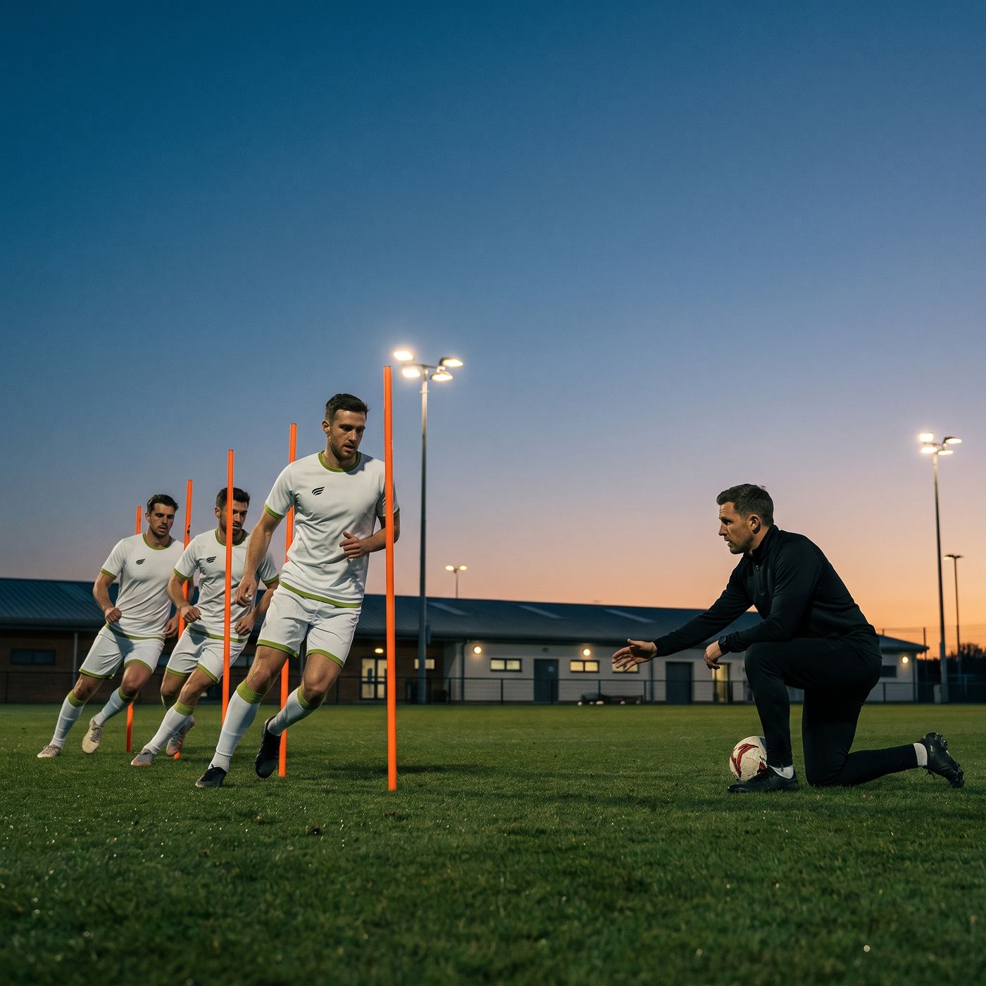 Players work through a training drill with their coach.